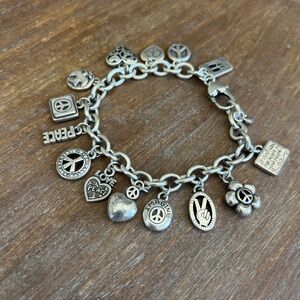 Brighton Silver Charm Bracelet with Peace and Love Symbols